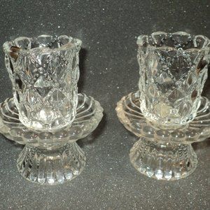 Vintage PartyLite Candle Holders Clear Quilted Crystal Set of 2, 4 Pieces P924